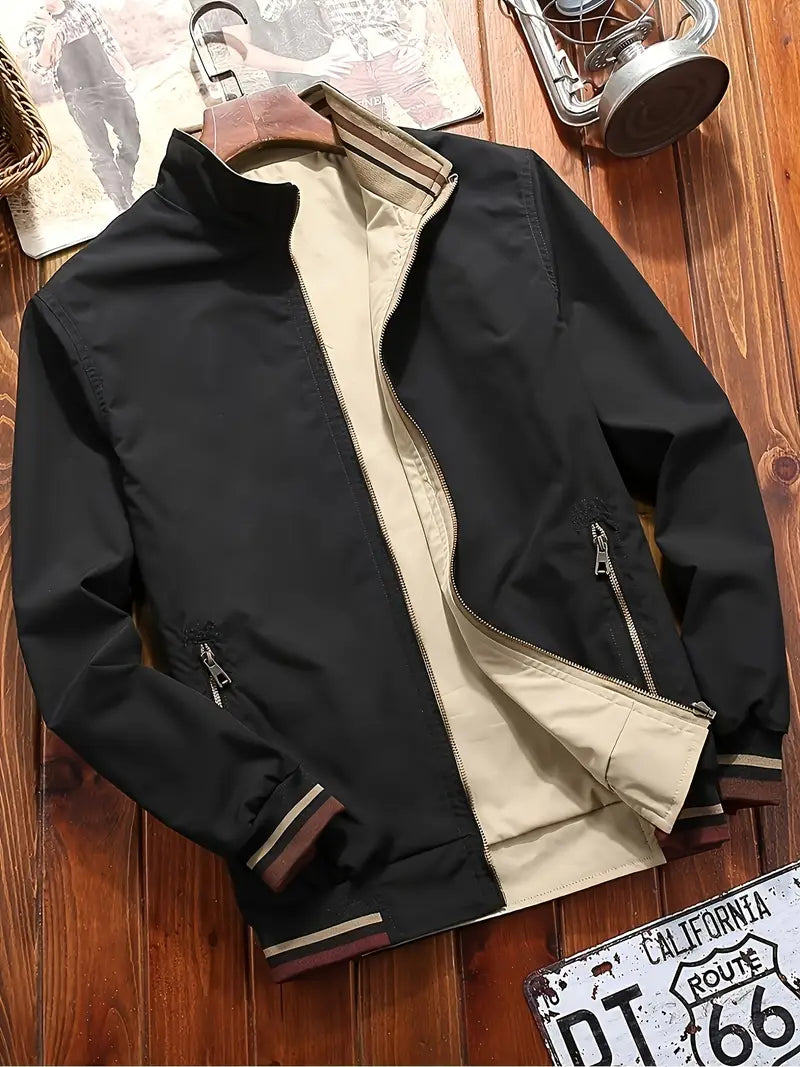 Men's Lux Zip-Up Jacket w/ Stand Up Collar