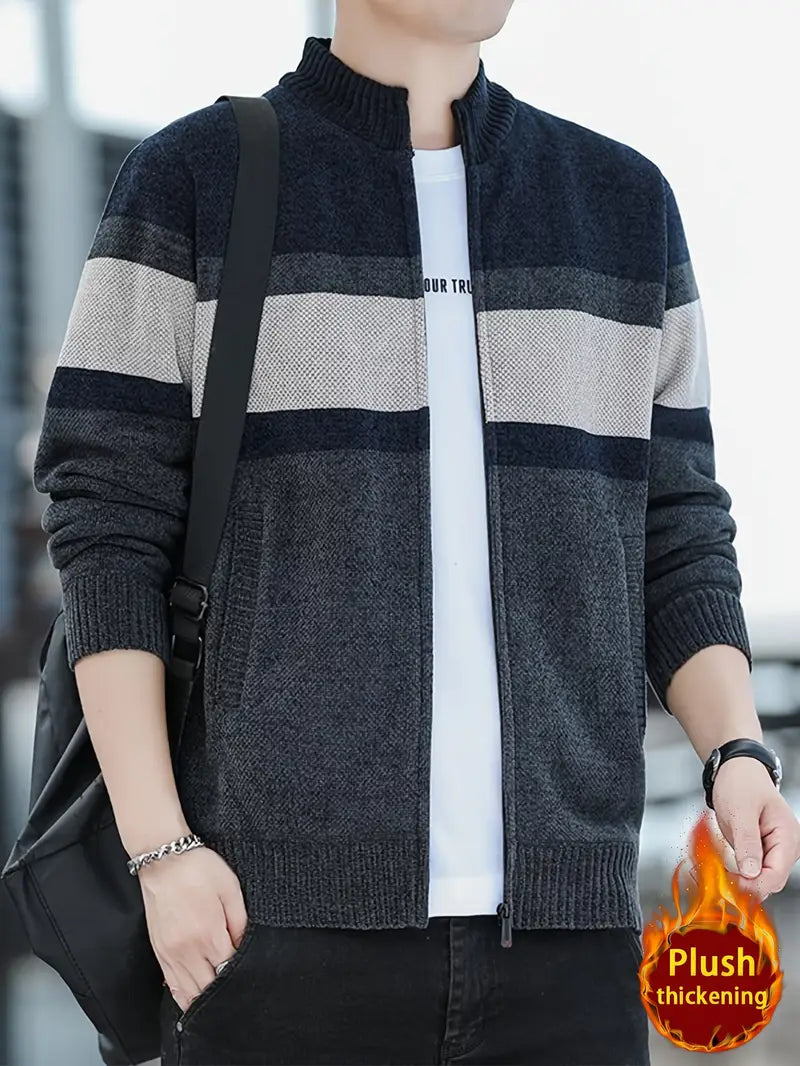 Men's Lux Color Block Thick Knitted Cardigan