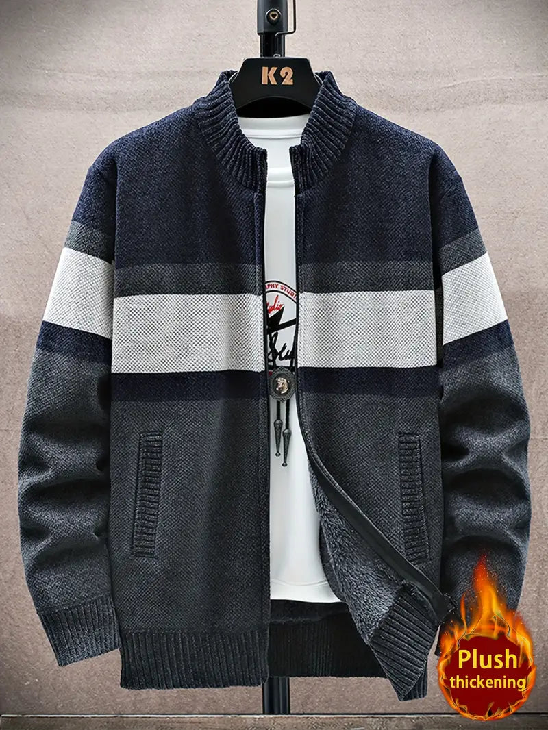 Men's Lux Color Block Thick Knitted Cardigan